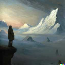 someone gazing at Mount Everest, painting by Caspar David Friedrich generated by DALL·E 2